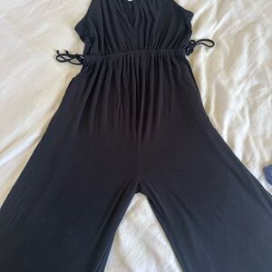 MATERNITY Black Sleeveless Jumpsuit with Drawstring Waist